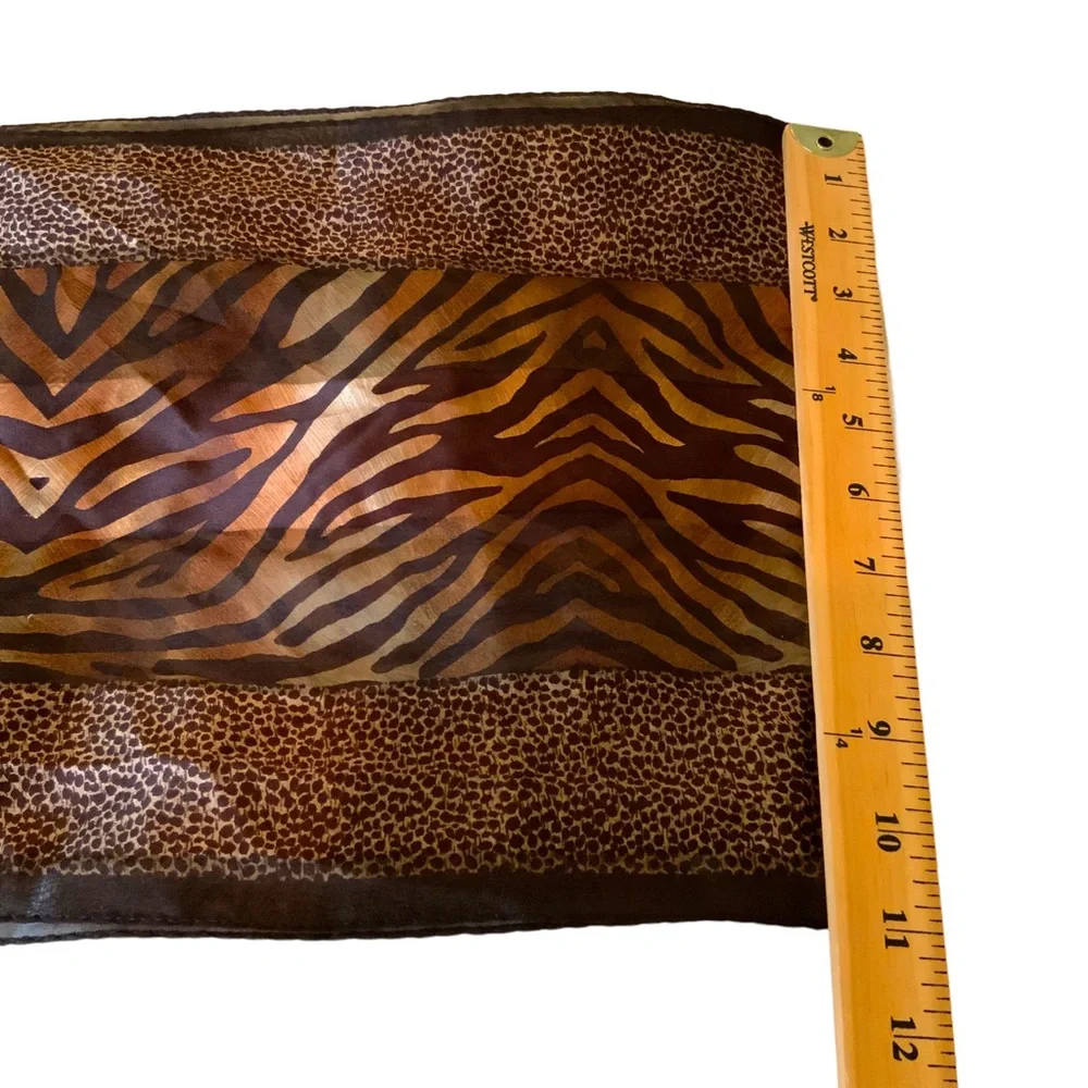 Anne Klein Silk Scarf Brown Animal Print 26 inches by 11 inches